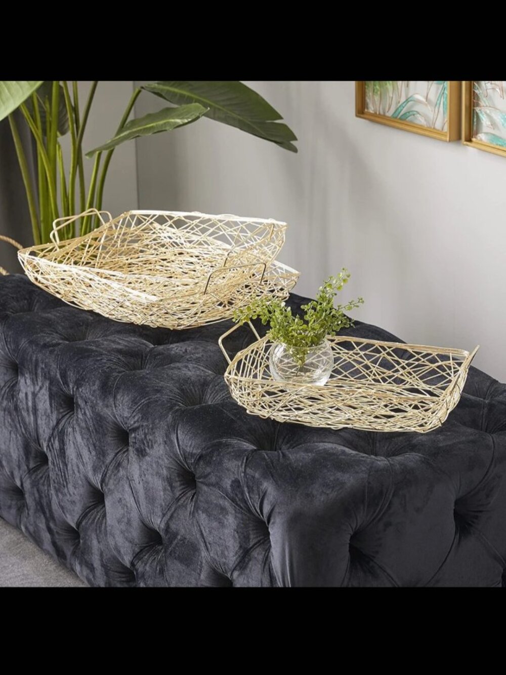 NEW Box Deco 79 Metal Wire Tray, Set of 3 15", 16", 18 inch long"W, Gold
